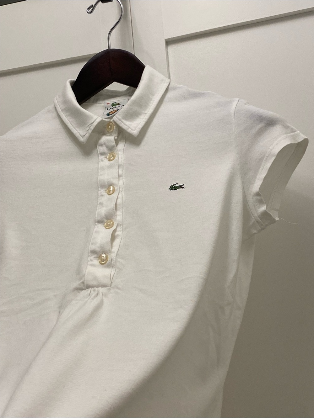 Lacoste Women's White Short-Sleeve Button-Down Polo with Green Logo - Picture 7 of 9